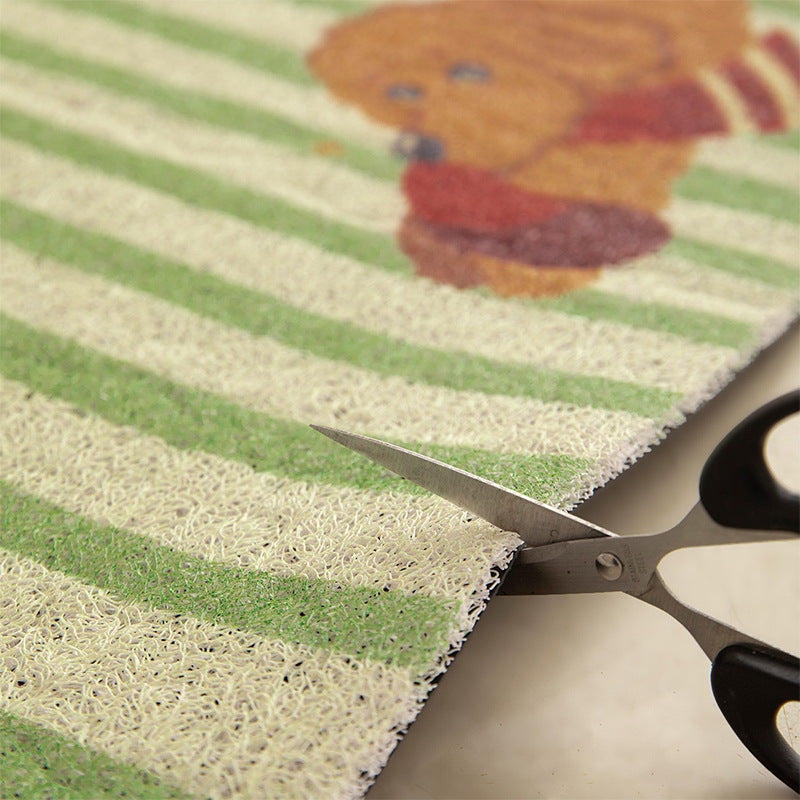 Coconut doormat with vertical striped structure and playful dog motif Kalsten