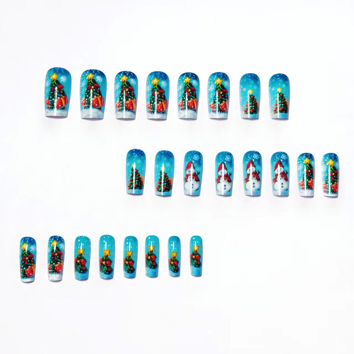 Artificial nails with festive Christmas tree and snowman motif Kalsten
