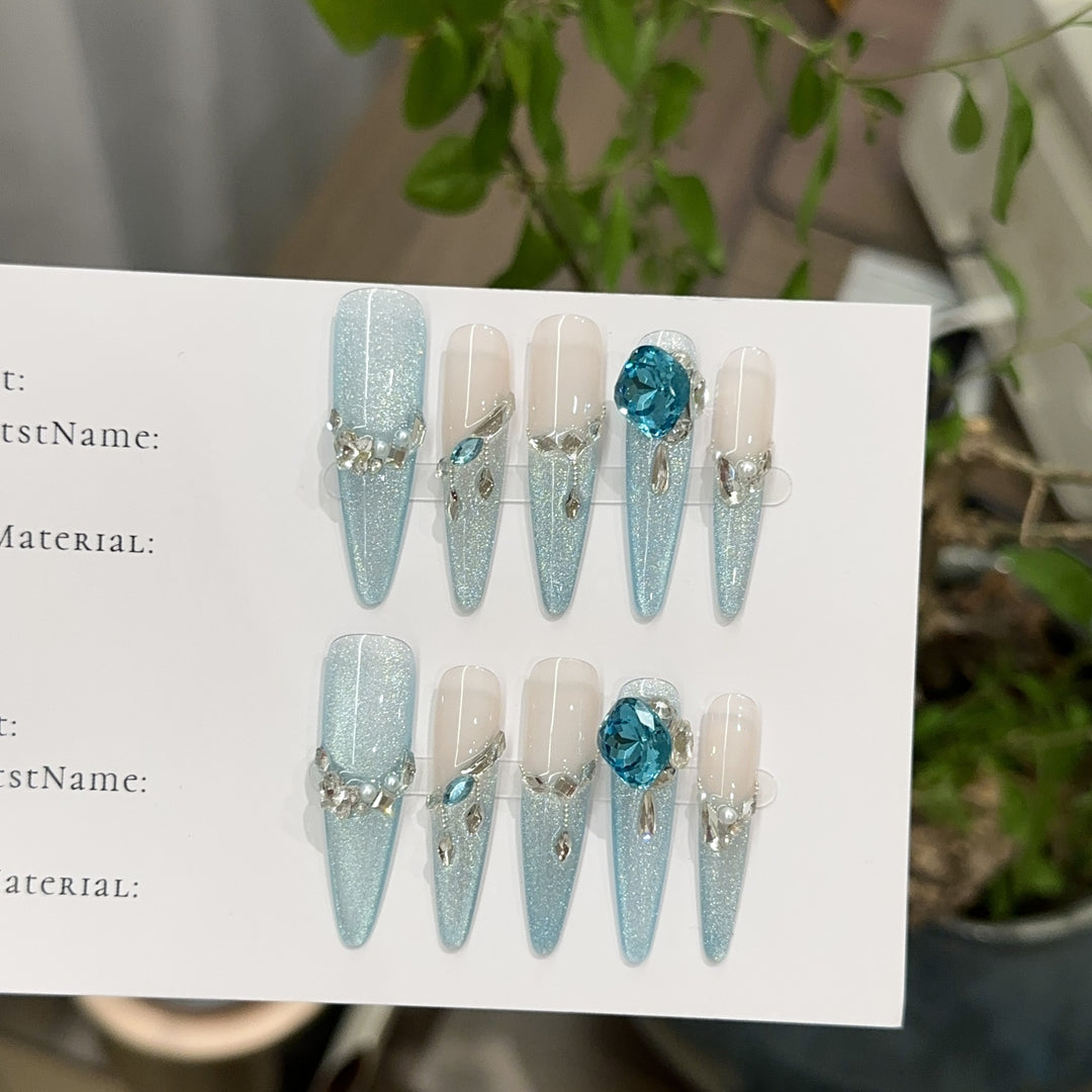 Glamorous Press-On Nail Art Set with Rhinestone Accents