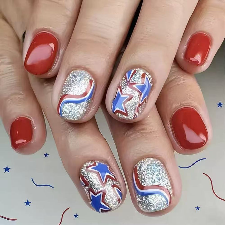 Festive Glittery Star and Stripe Nail Art Kalsten