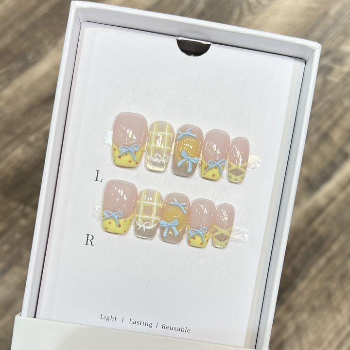 Decorative Press-On Nail Art Set with Charming Bow and Pattern Designs Kalsten