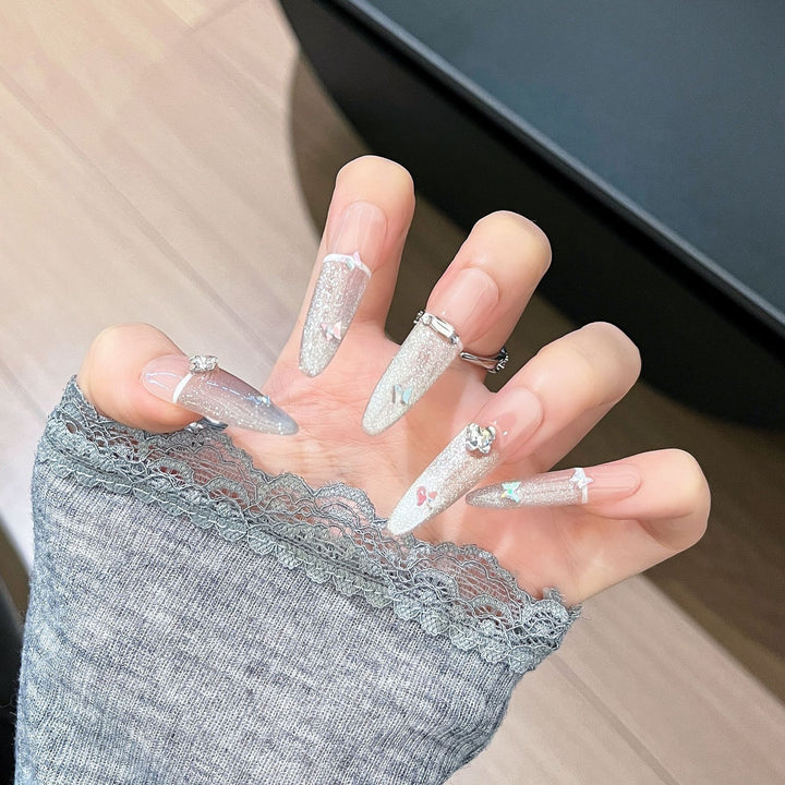 Glamorous Crystal-Studded Stiletto Press-On Nails Kalsten