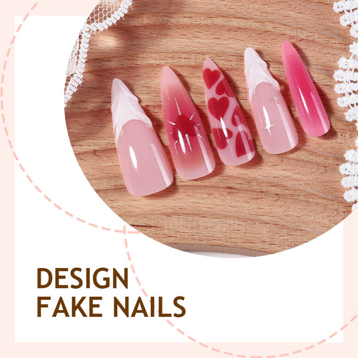 Artificial nail set with luxurious ombre design and creative heart motifs Kalsten