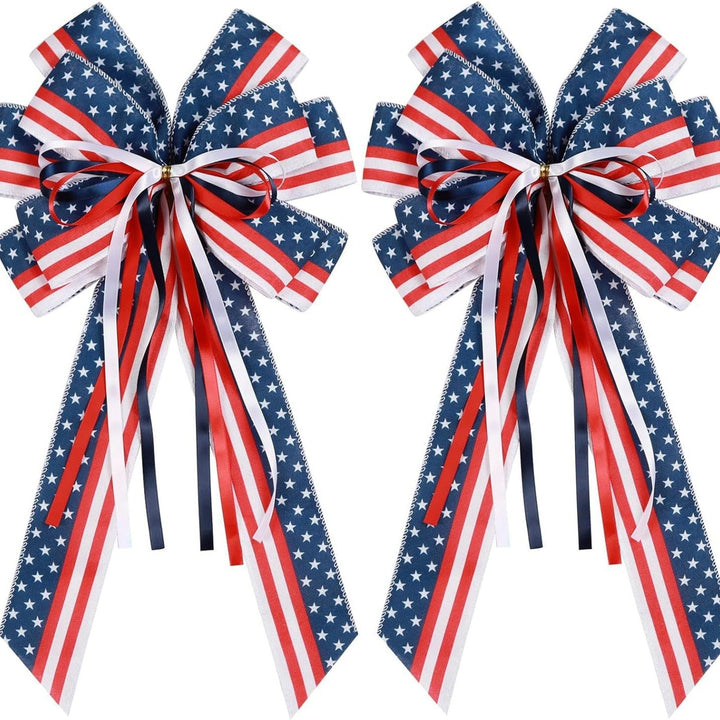 Unisex nan patriotic star striped decorative wreath bow with long tails Kalsten