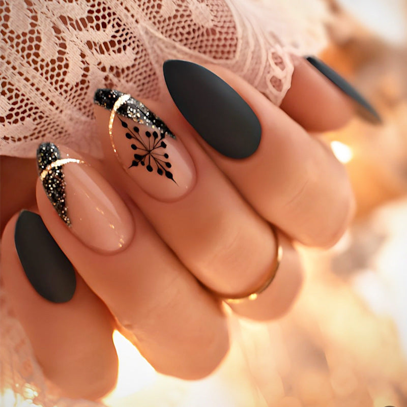 Artistic Matte Press-On Nail Set with Unique Floral Patterns kalsten