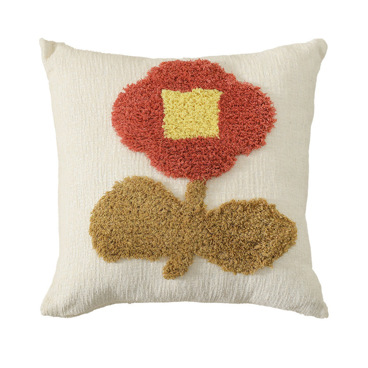 Decorative tufted cushion cover with hand-tufted flower applique Kalsten