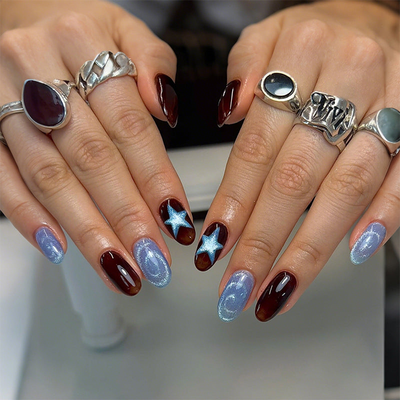 Decorative Press-On Nail Set with Star and Glossy Finish kalsten