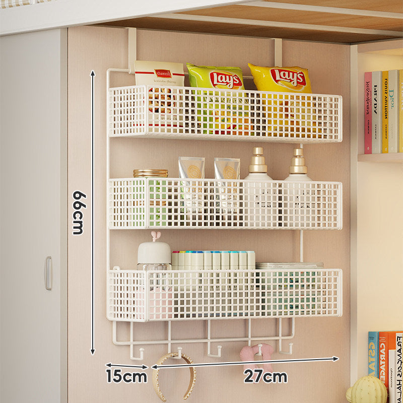 Wall-Mounted Grid Mesh Stacked Tiered Pantry and Bathroom Storage Baskets