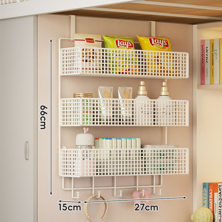 Wall-Mounted Grid Mesh Stacked Tiered Pantry and Bathroom Storage Baskets