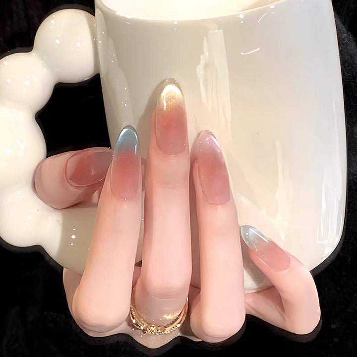 Artificial nails with elegant ombre effect and glitter accents Kalsten