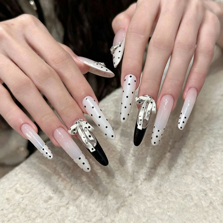 Artistic Stiletto Press-On Nail Art with Glimmering Accents Kalsten