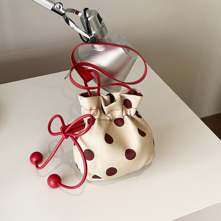 Polka Dot Drawstring Bucket Bag