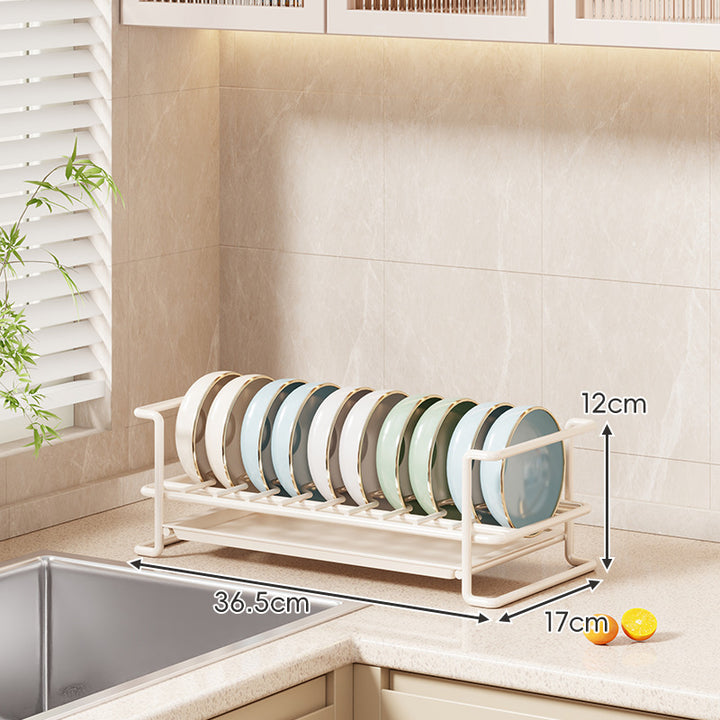 Compact Stainless Steel Countertop Plate Organizer with Removable Drip Tray