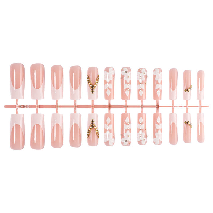 Premium Decorative Press-On Nail Set with Floral Embellishments Kalsten