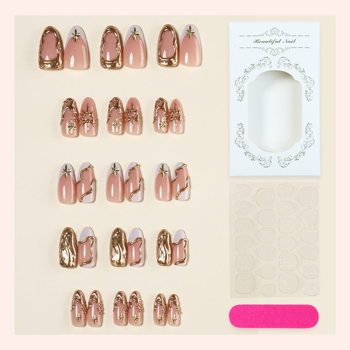 Premium Decorative Press-On Nail Set with Gold Accents Kalsten
