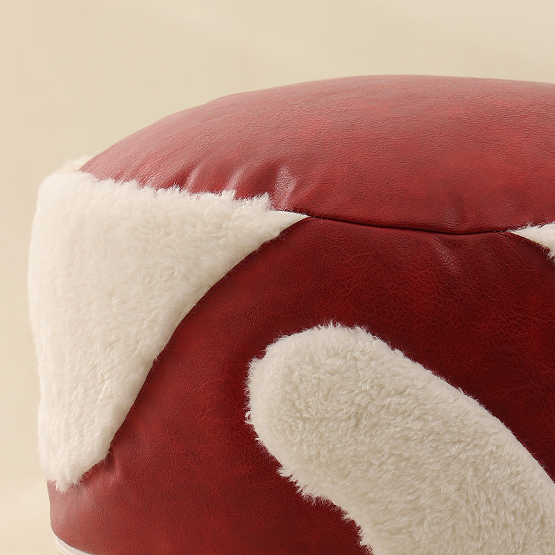 Round padded seat pouf as a floor stool with vintage leather look and teddy fleece inserts Kalsten