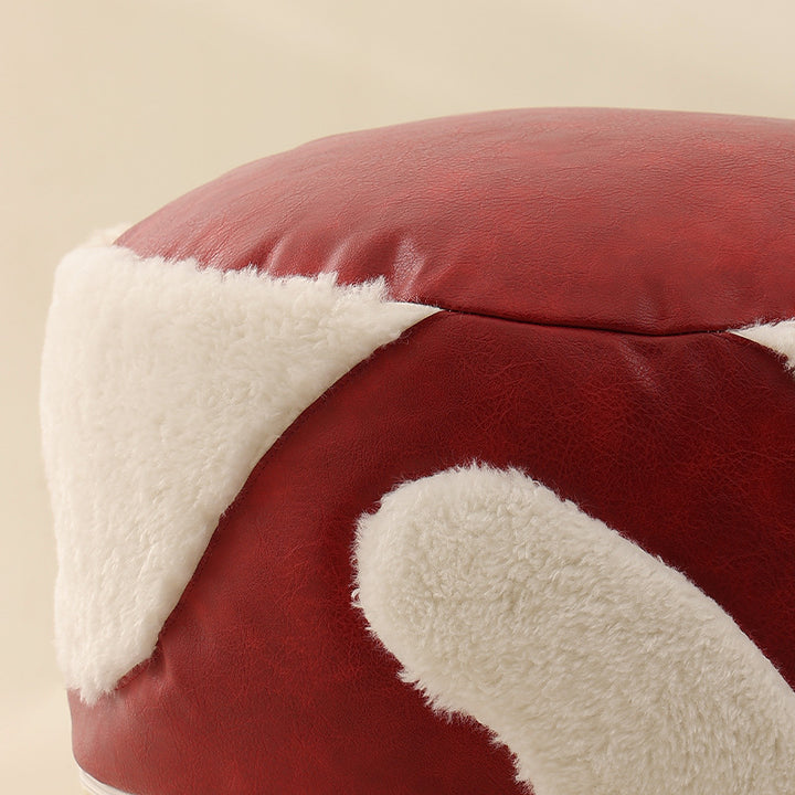 Round padded seat pouf as a floor stool with vintage leather look and teddy fleece inserts Kalsten
