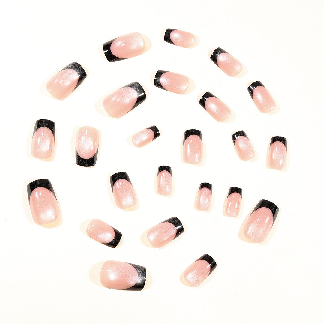 Elegant Black-Tipped Gel Nail Extensions Kalsten