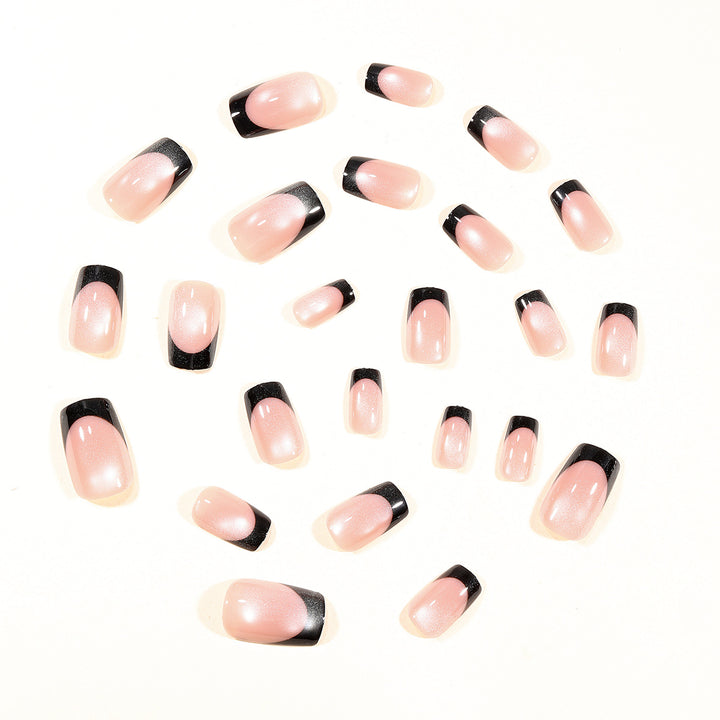 Elegant Black-Tipped Gel Nail Extensions Kalsten