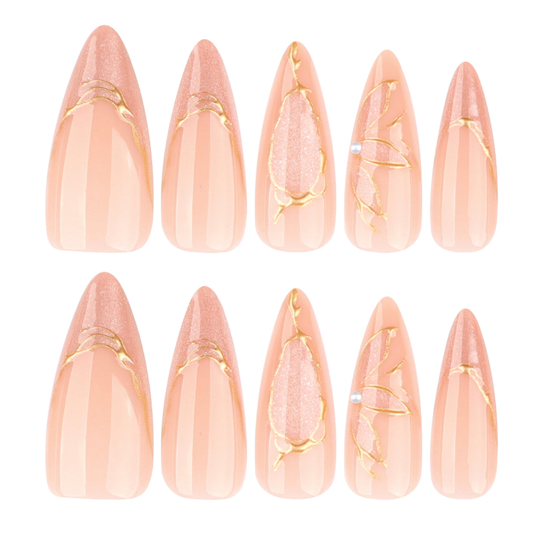 Artful Stiletto Nails with Gold Accents Kalsten