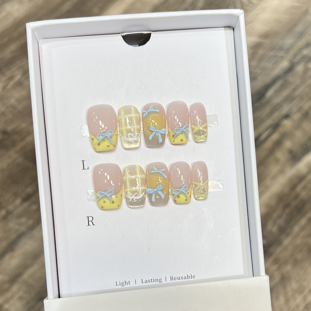 Decorative Press-On Nail Art Set with Charming Bow and Pattern Designs Kalsten