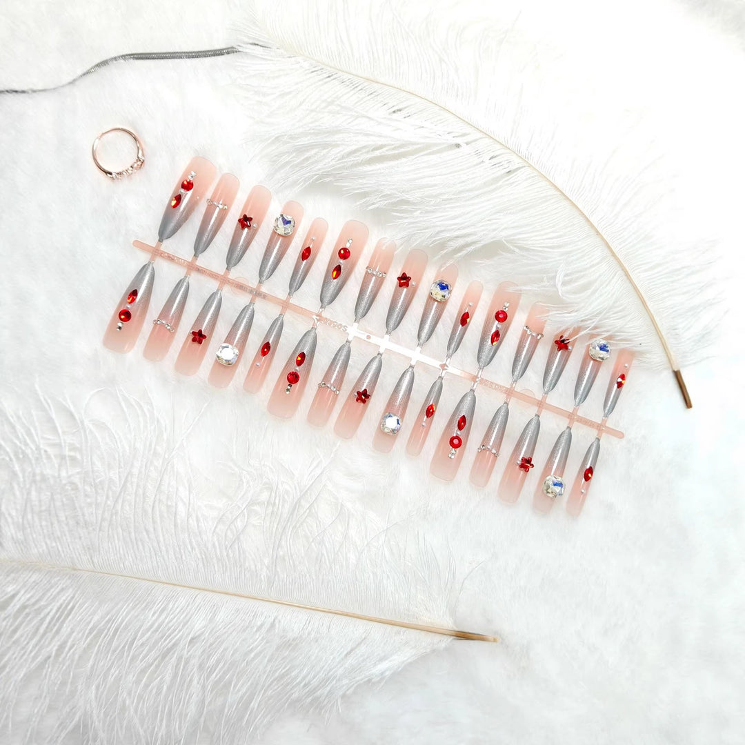 Artificial nails with glamorous design and sparkling accents Kalsten
