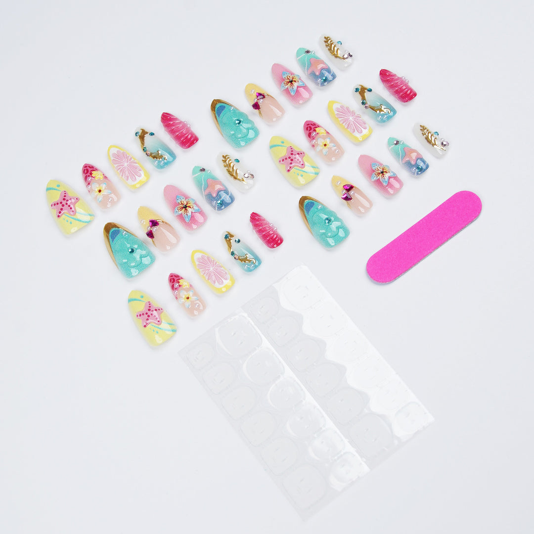 Colorful artificial nails with rhinestones Kalsten
