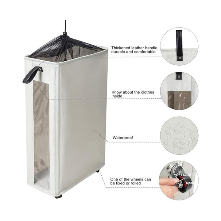 Modern laundry basket with wheels and viewing window Kalsten