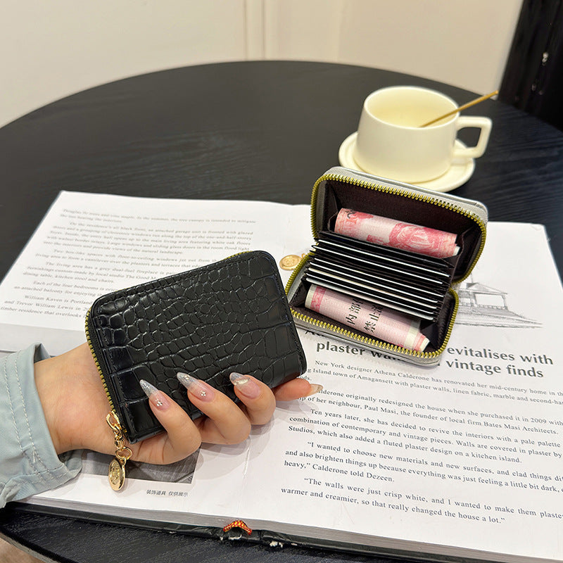 Compact Crocodile-Textured Zipper Wallet