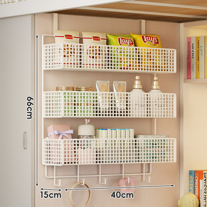 Wall-Mounted Grid Mesh Stacked Tiered Pantry and Bathroom Storage Baskets