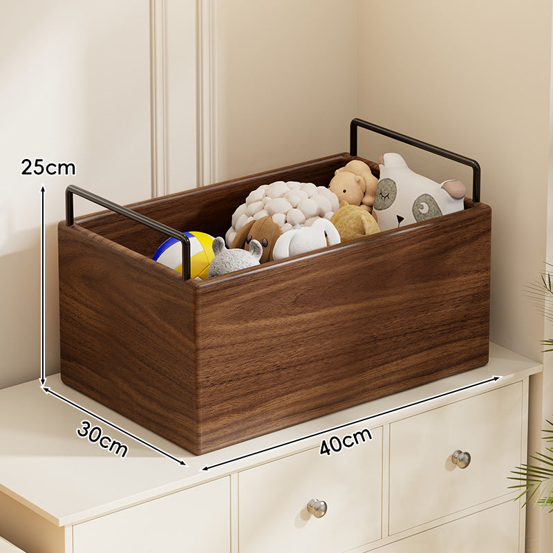 Solid Wood Rolling Toy Storage Box with Metal Handles and Quiet Casters