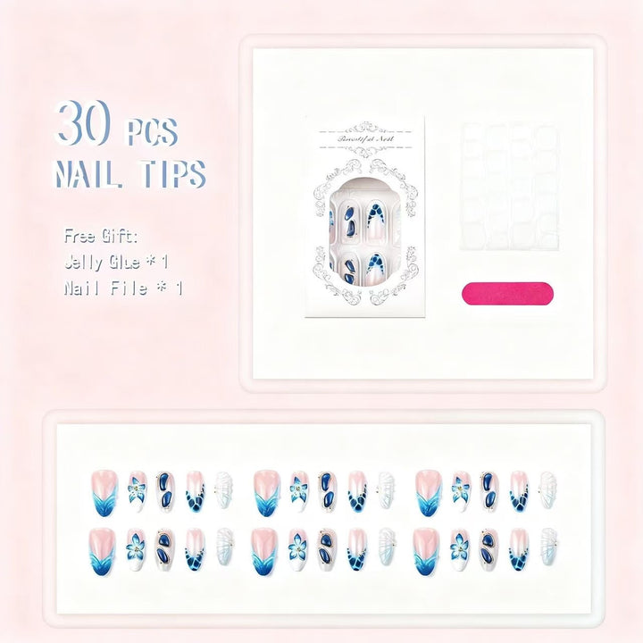 Artistic Press-On Nail Tips Set with Floral and Geometric Patterns Kalsten