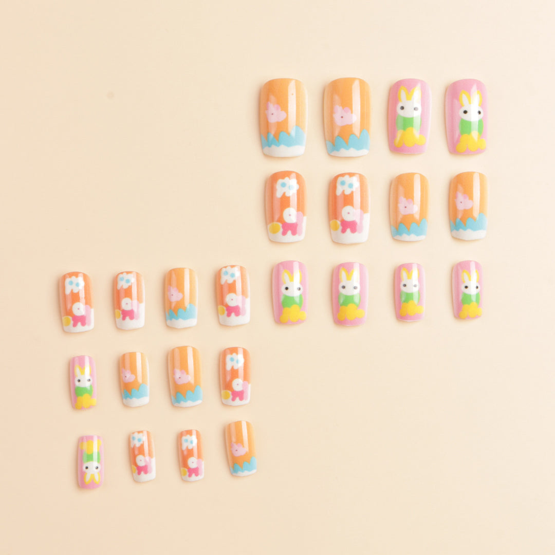 Artistic Seasonal Bunny-Themed Press-On Nail Art Kalsten