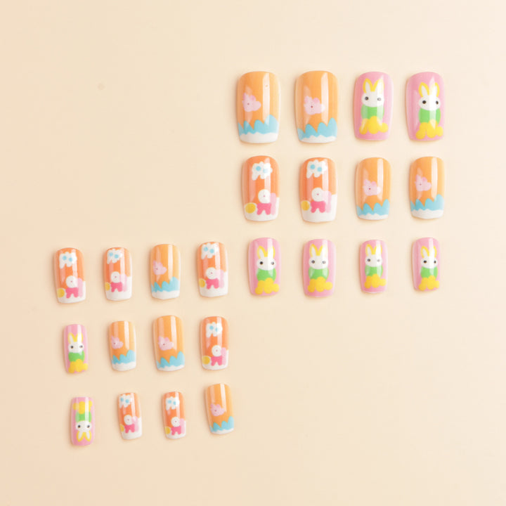 Artistic Seasonal Bunny-Themed Press-On Nail Art Kalsten