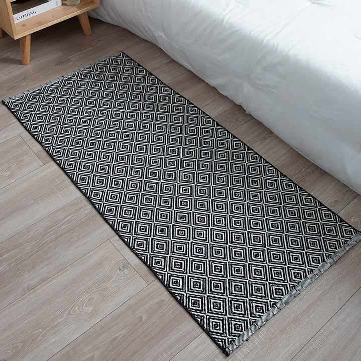 Flat-woven runner rug with check pattern and decorative border stripe Kalsten