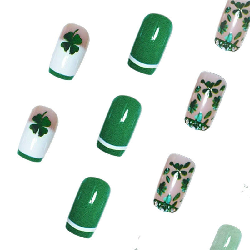 Artistic Shamrock-Themed Press-On Nail Set Kalsten