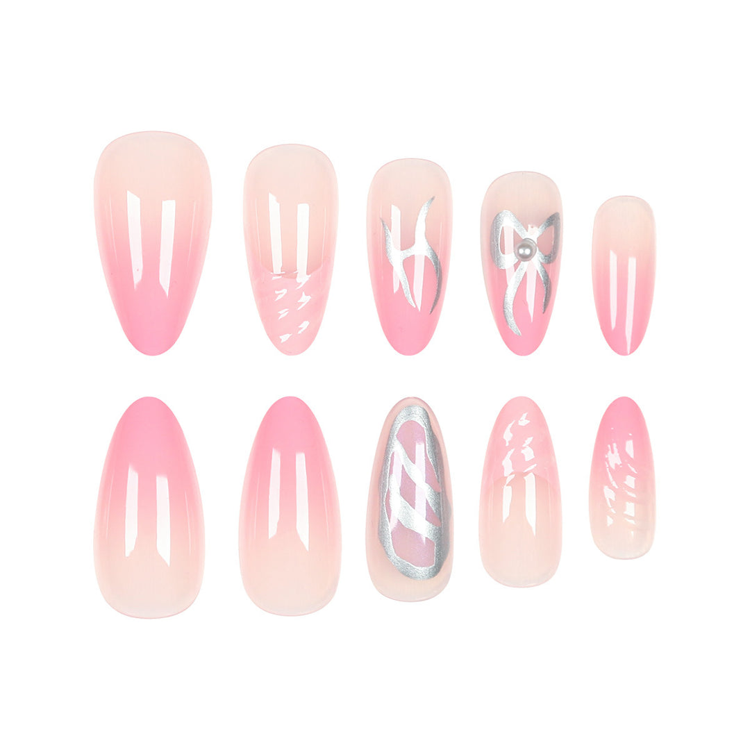 Decorative Stiletto Nail Art Set with Bow and Gem Accents Kalsten