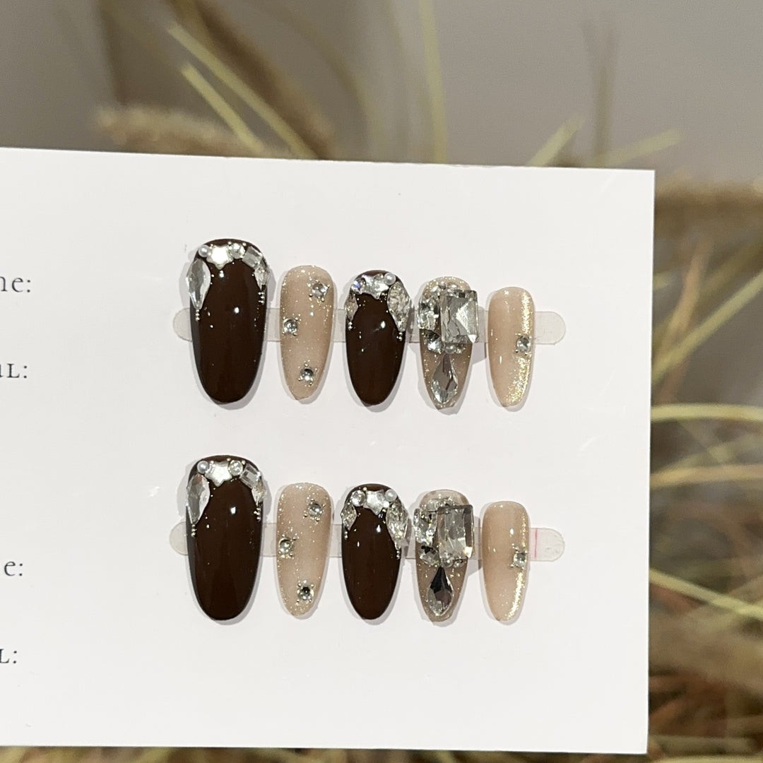 Stylish Press-On Nail Art Set with Crystal Accents