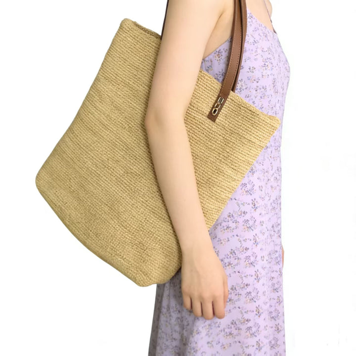 Handbag Made of Sustainably Woven Natural Material with Elegant Leather Handles Kalsten