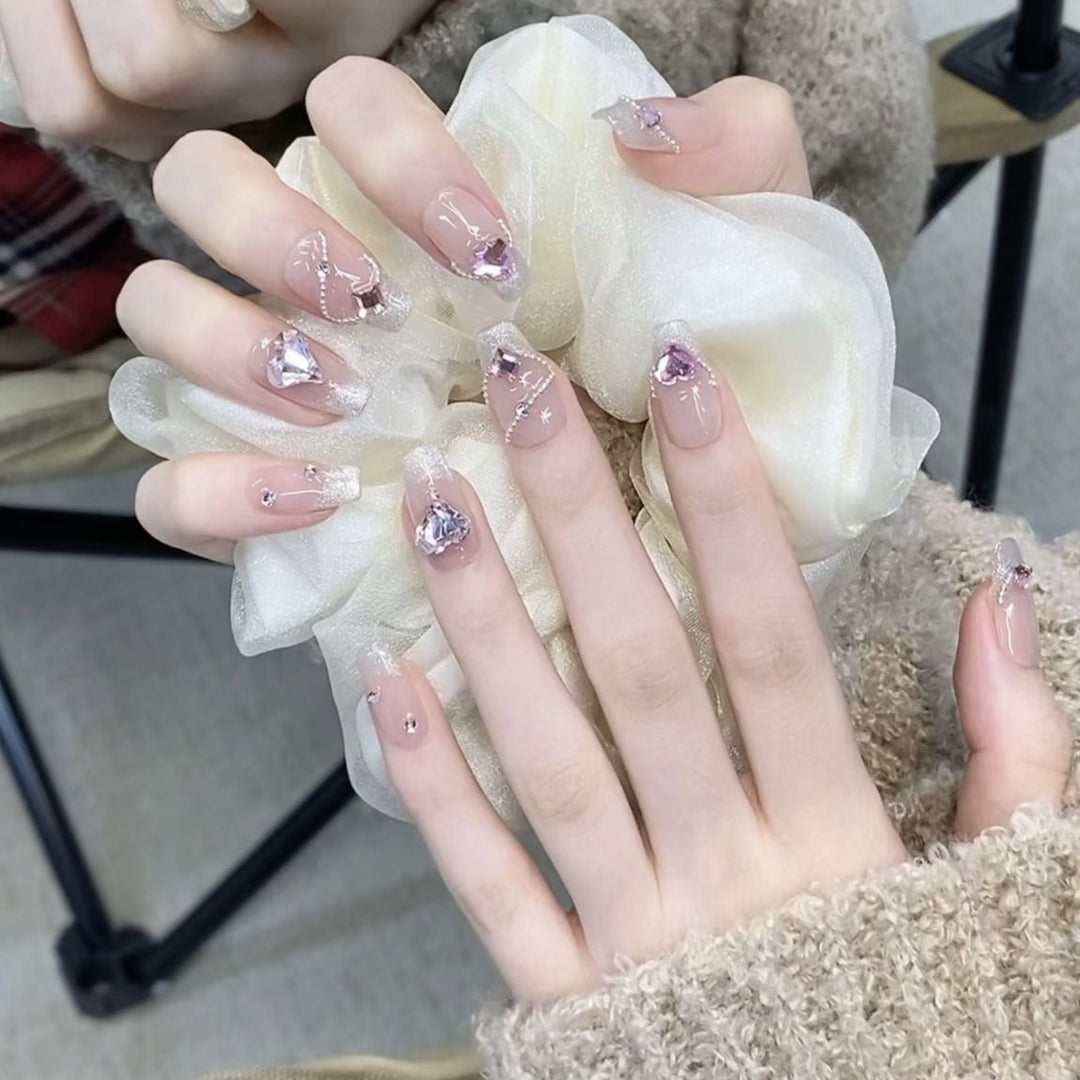 Decorative Crystal-Embellished Press-On Nails