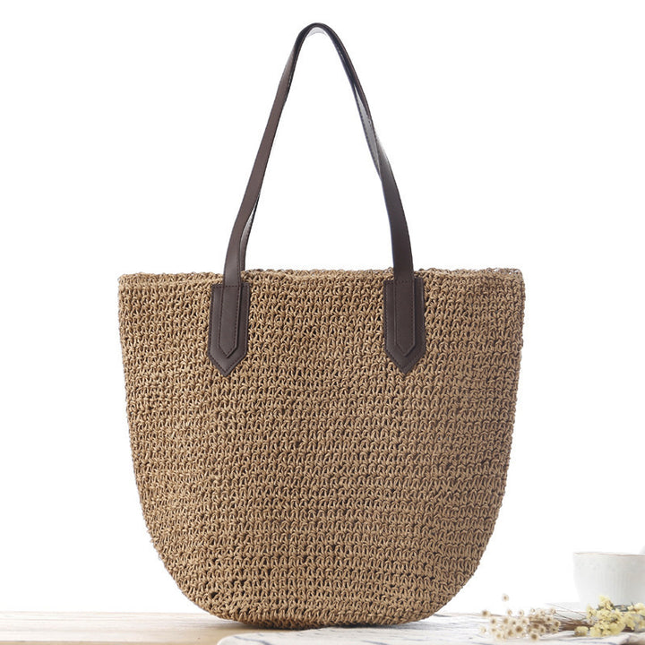 Handbag Made of Woven Natural Material with Sturdy Leather Handles Kalsten