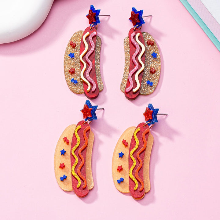 Women's nan novelty glitter hot dog dangle earrings with star stud Kalsten