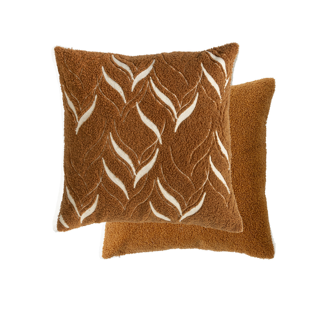 Bouclé pillow with hand-stitched ethnic design and removable cover Kalsten