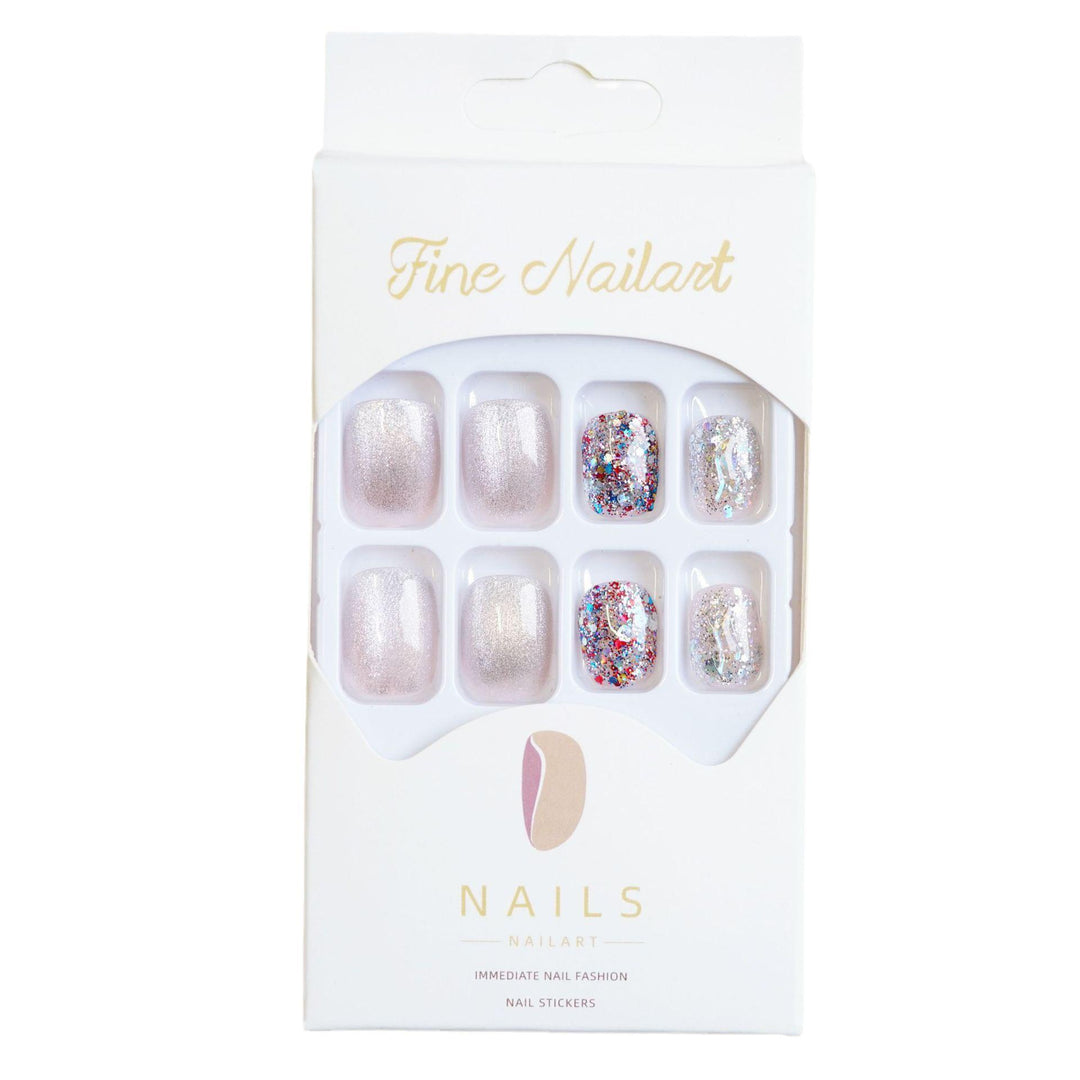 Glittery Press-On Nail Set with Artistic Foil Design Kalsten