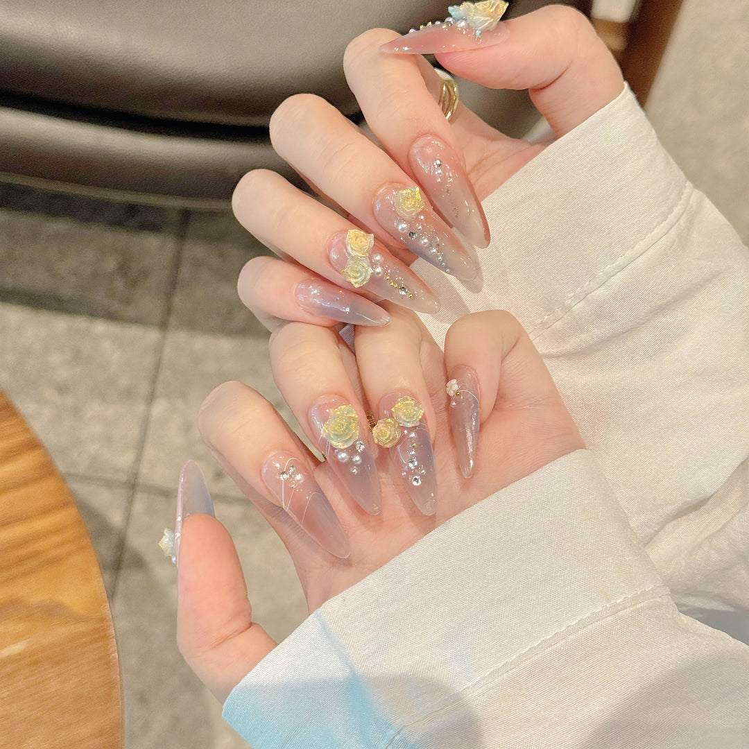 Artistic Floral 3D Press-On Nail Set