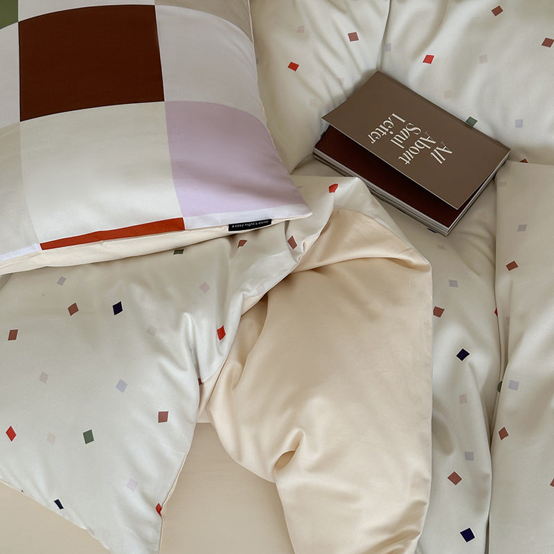 Duvet cover set made of cotton satin with Boho-Ethno pattern and reversible function