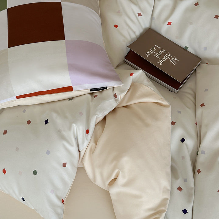 Duvet cover set made of cotton satin with Boho-Ethno pattern and reversible function