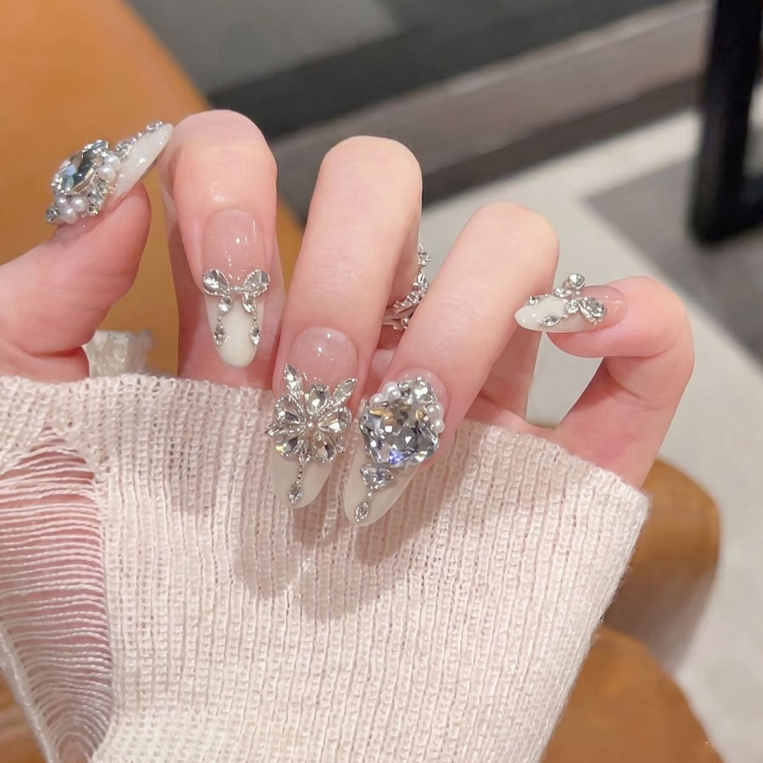 Glamorous Crystal-Embellished Stiletto Press-On Nails Kalsten