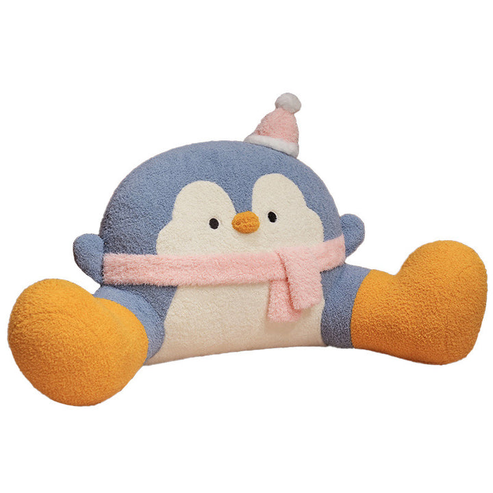 Cozy plush back reading pillow with armrests in penguin design