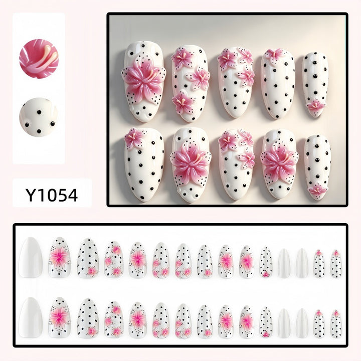 Artificial nail set with floral accents and polka dots Kalsten
